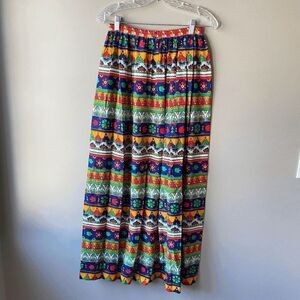 Vintage 70s Bold Folk Art Prairie Maxi Skirt – Vivid Colors – XS/S
